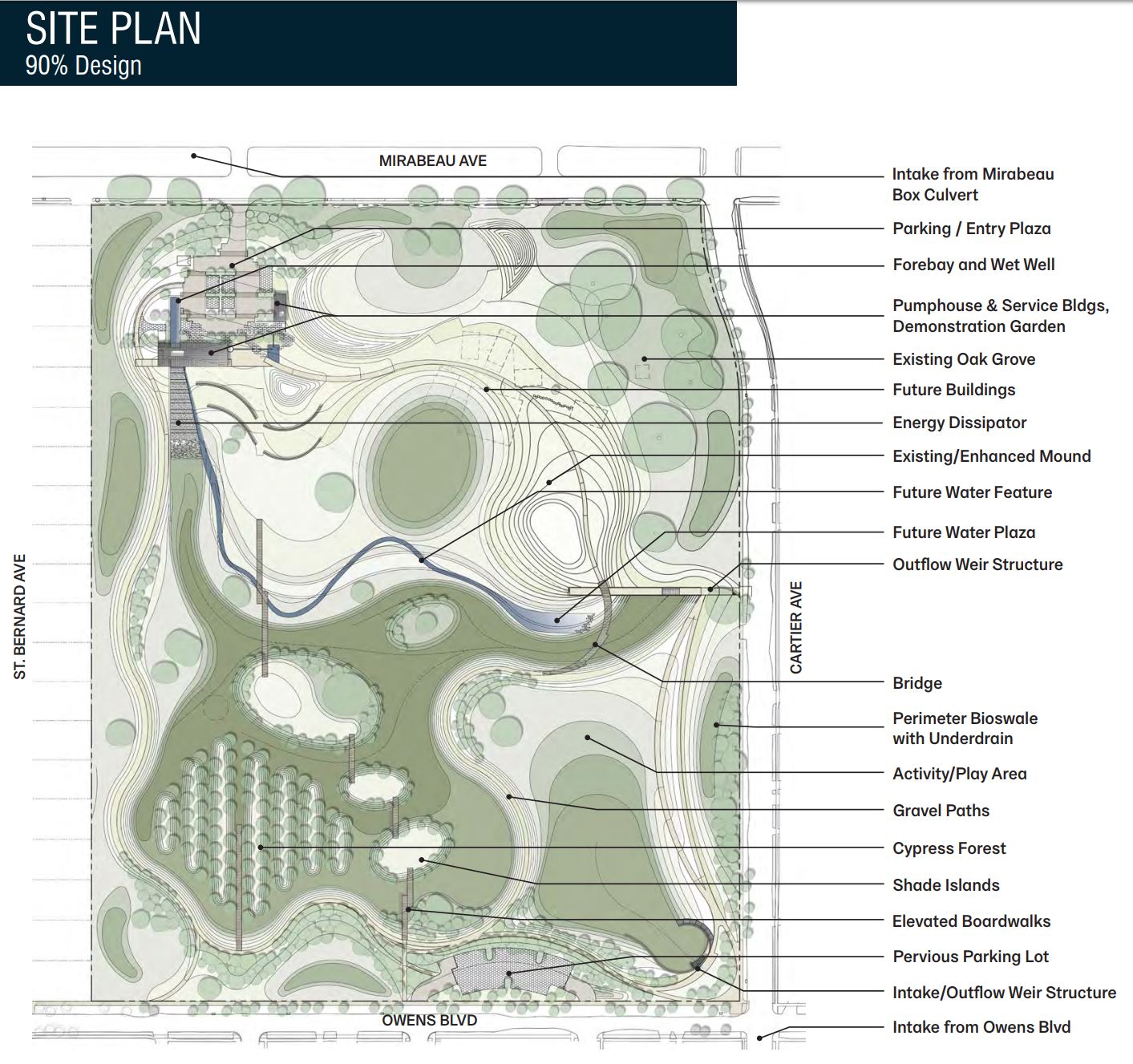 (Site plan for the Maribou Water Garden (plan courtesy of nola.gov)