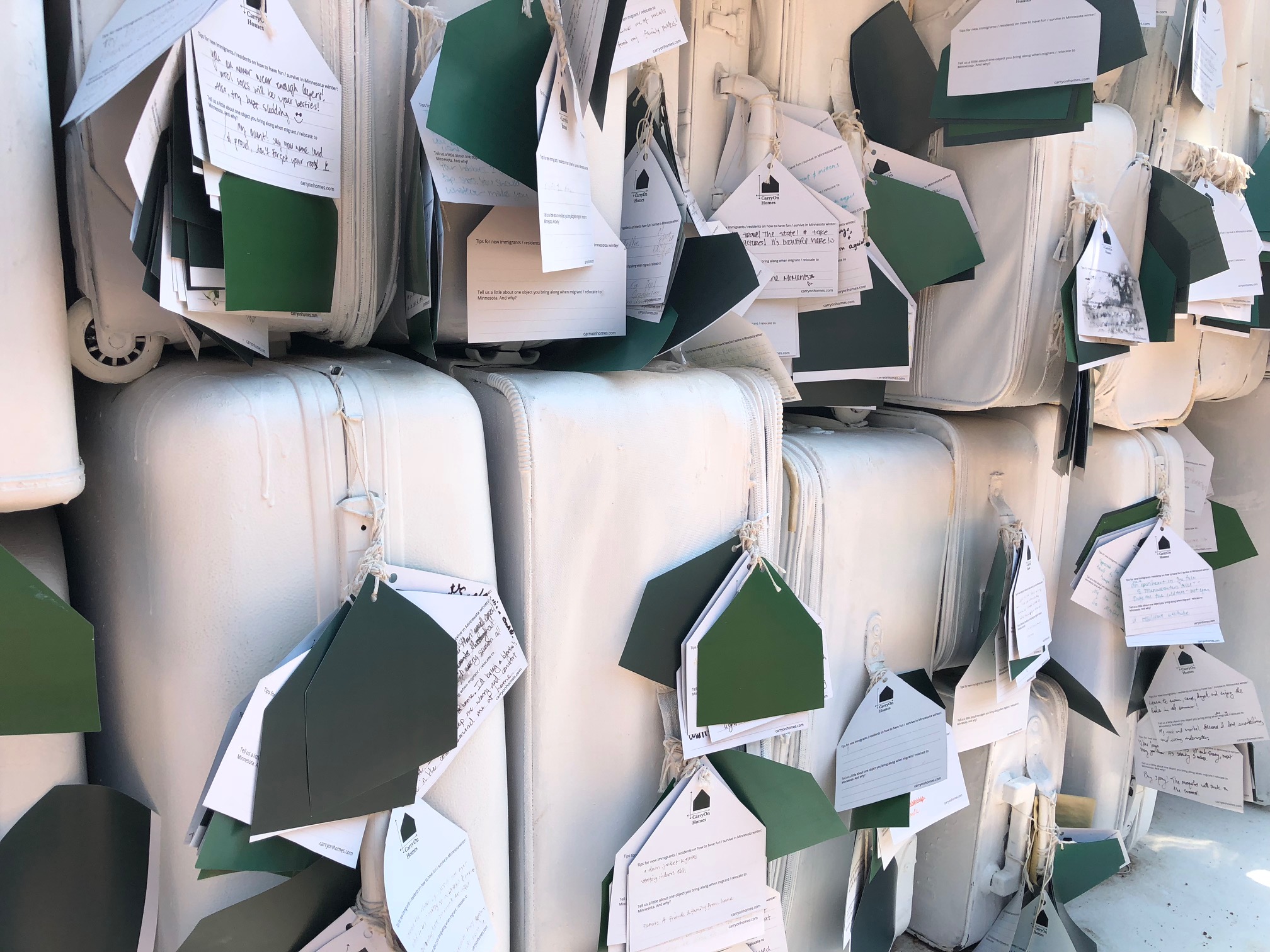 Tags on each of the bags, each with answers to the two questions