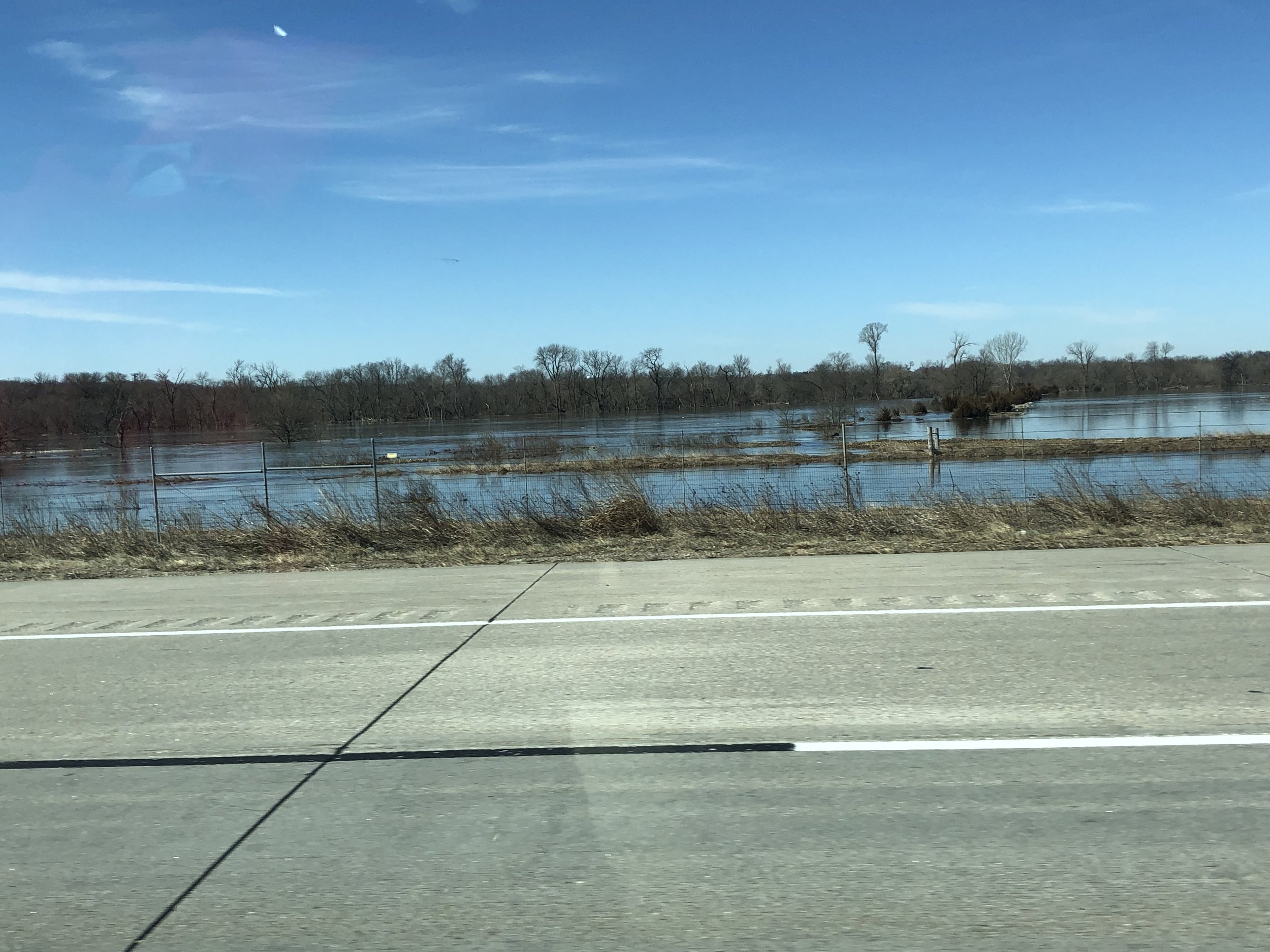 Flooding up to the edge of Interstate 80 near the Platte River