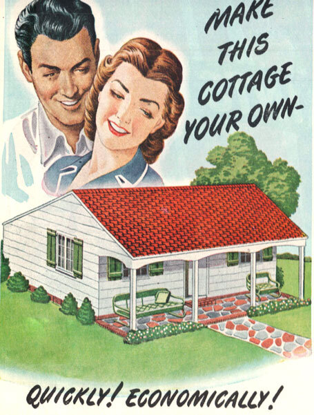 Common advertisements in the 1950s for suburban homes