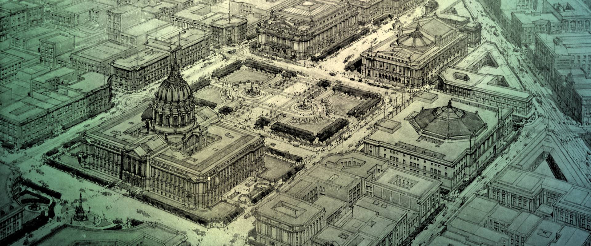 Depiction of the 1912 Plaza design (image courtesy of civiccentersf.org)