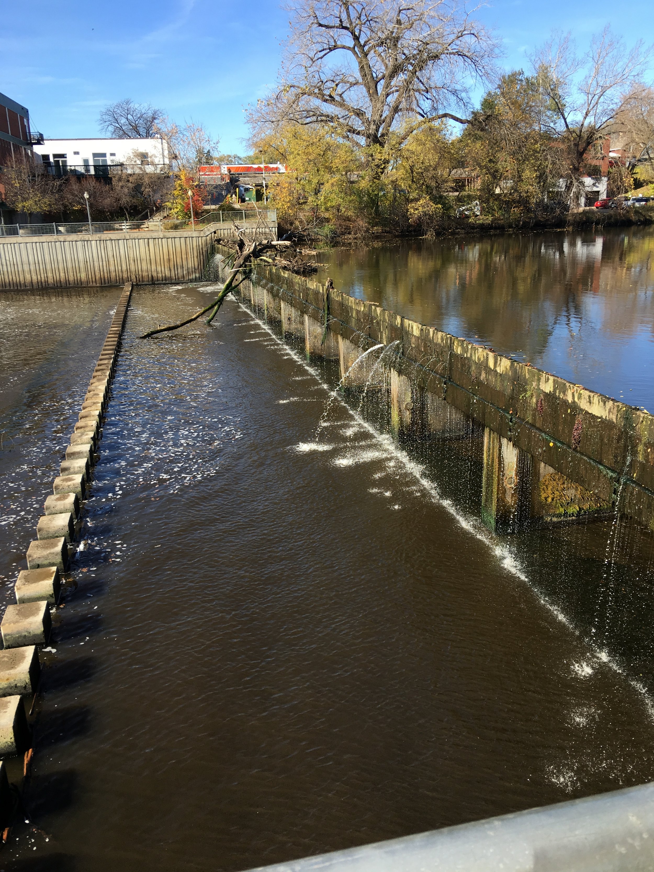 You can see the water spraying through the boards here before the water level dropped enough to walk out onto the platform (this was in the fall when the boards were taken out for winter)