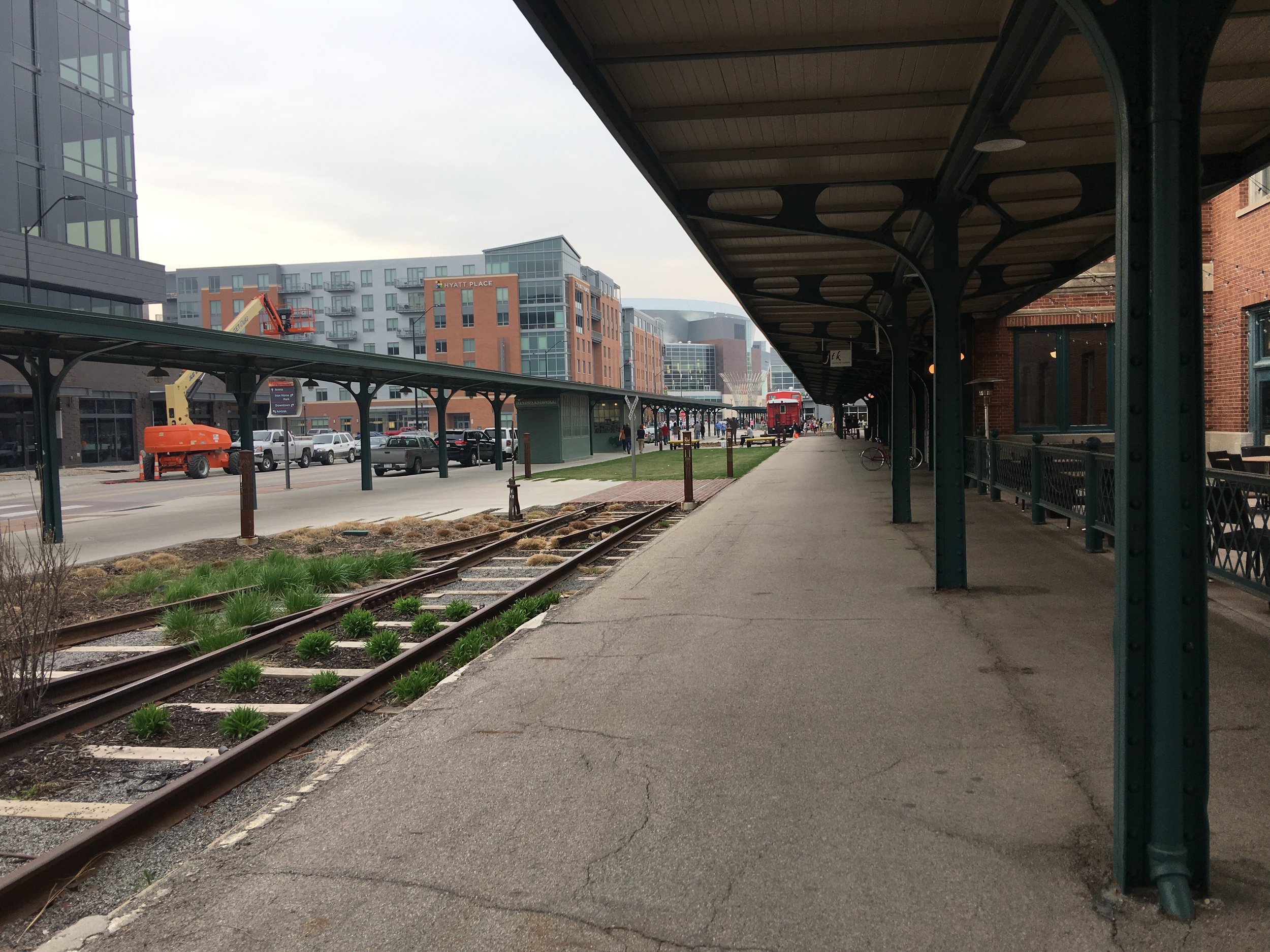 The historic train passenger platform canopy and rail landscaping in the West Haymarket&nbsp;