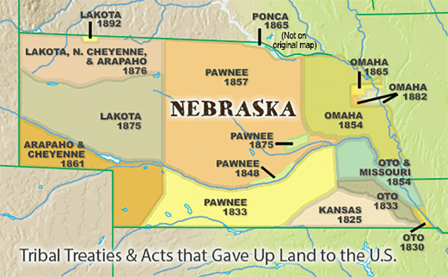 Visit http://www.nebraskastudies.org/1850-1874/native-american-settlers/ for the interactive map which links to the original treaty documents