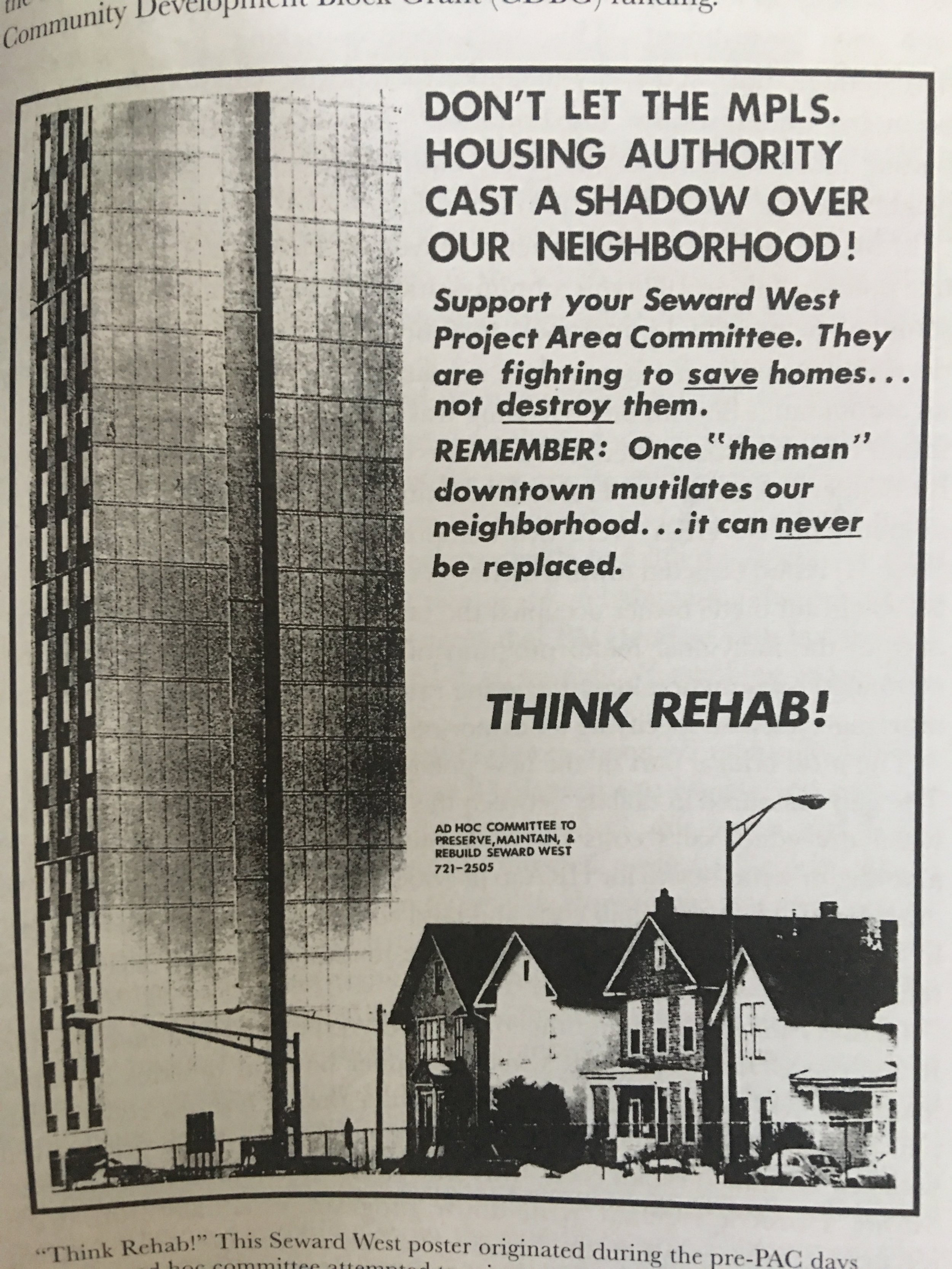 One of the flyers created to fight demolition of the neighborhood (image from the book)&nbsp;
